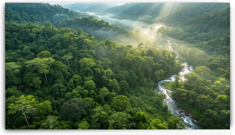 Bright Green Forest with Flowing River by DesignTech