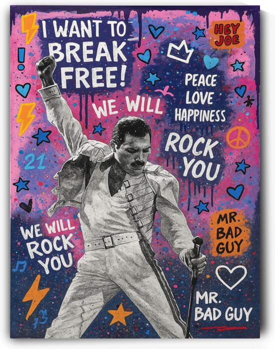  Freddie Mercury – Rock You Mixed Media Explosion by Daveschloffiart