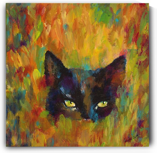 Black cat acrylic painting by Karen Kaspar
