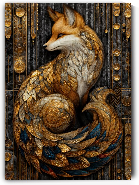 Stained Glass Art Deco Fox – Golden Ornamental Design by Anne Laure GOUPIL