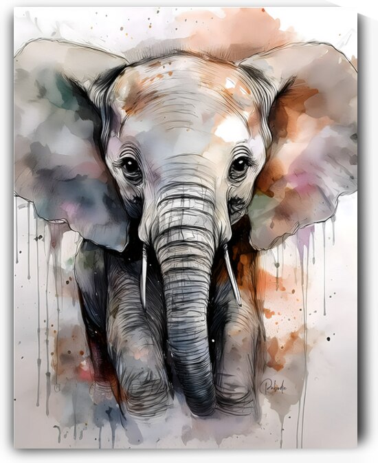 Baby Elephant Inkwash by Pabodie Art
