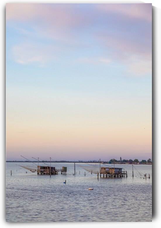 Italy Comacchio lagoon. Panorama with traditional house for fis by Paolo Modena