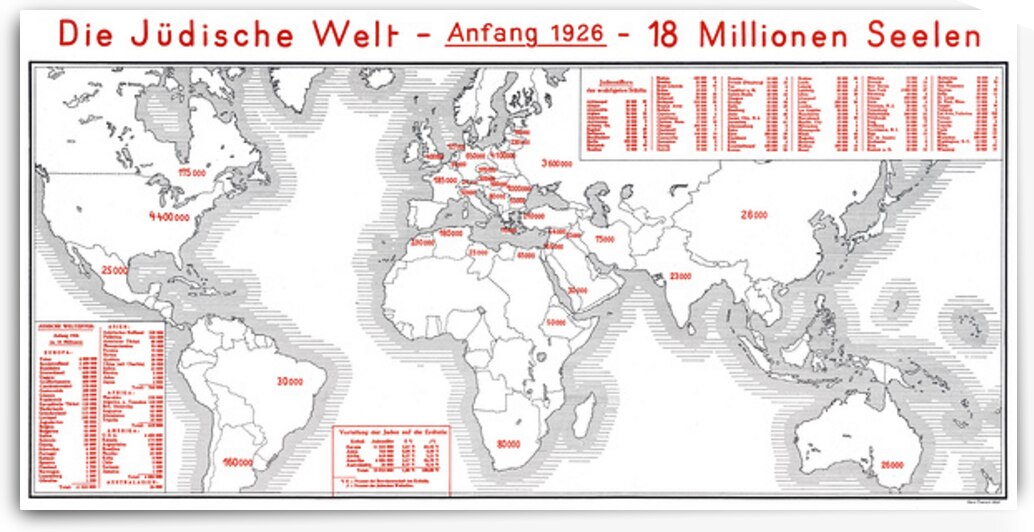 1926 World Map of Jewish Population – Global Statistical Map Showing Jewish Communities by Region During the Interwar Period by History In Your Home