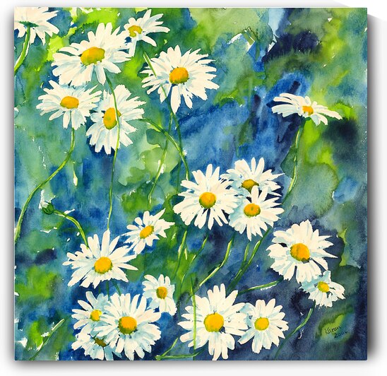 Daisies watercolor painting by Karen Kaspar