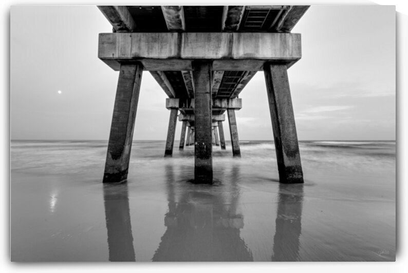 Dusk Under The Gulf State Park Pier Grayscale by Jennifer White