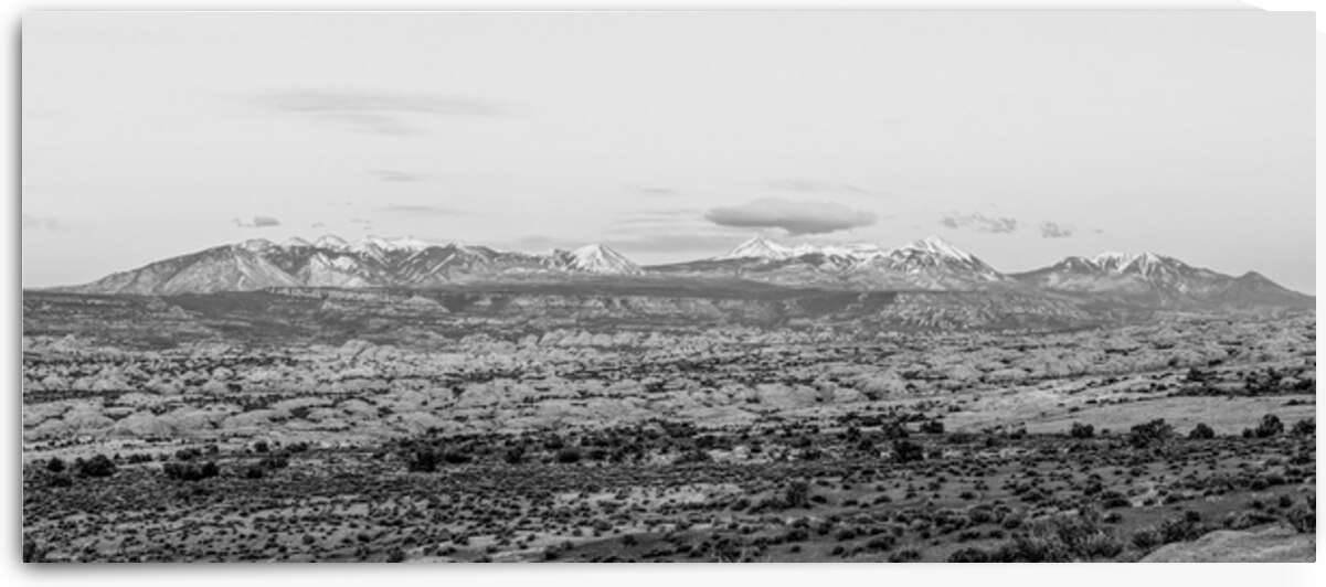 La Sal Mountains Dusk Pano Grayscale by Jennifer White