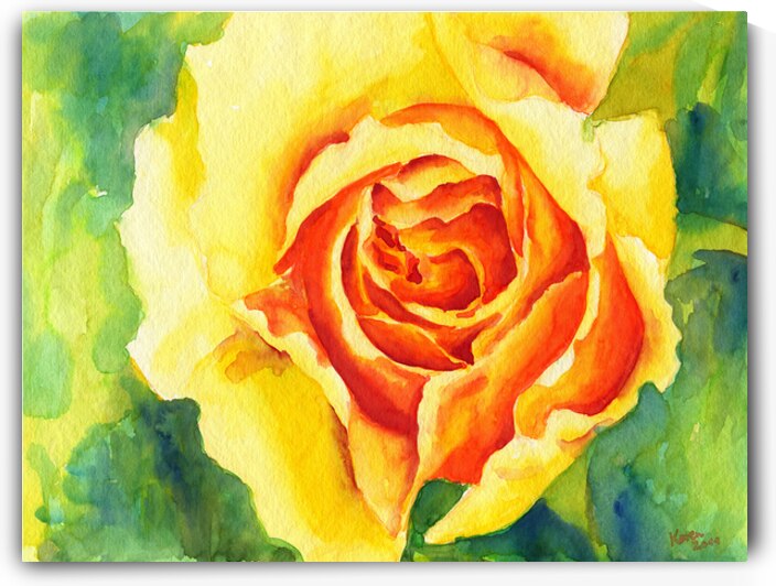 Yellow rose watercolor painting  by Karen Kaspar