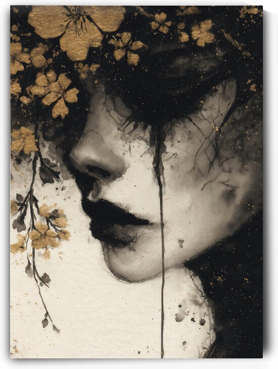 Lady of Sorrow – Golden Ink Portrait by Anne Laure GOUPIL