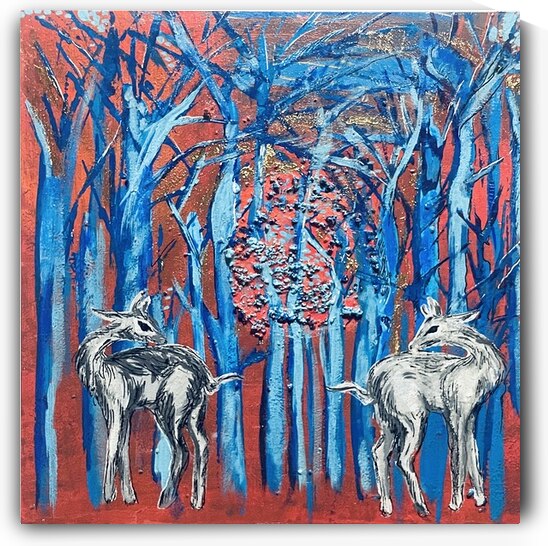 Marina Ocampo  - Sacred Deers : Mix media : 8 x 8 . by Global Art League