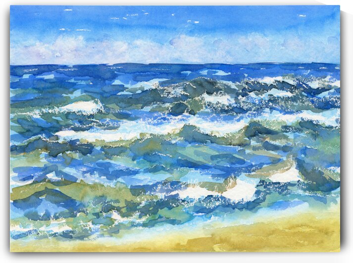Blue ocean waves watercolor painting by Karen Kaspar