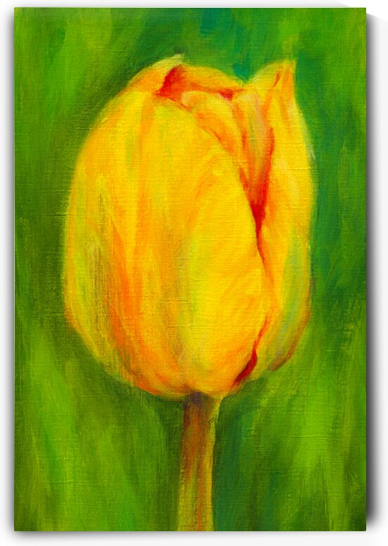Yellow tulip triptych left acrylic painting  by Karen Kaspar