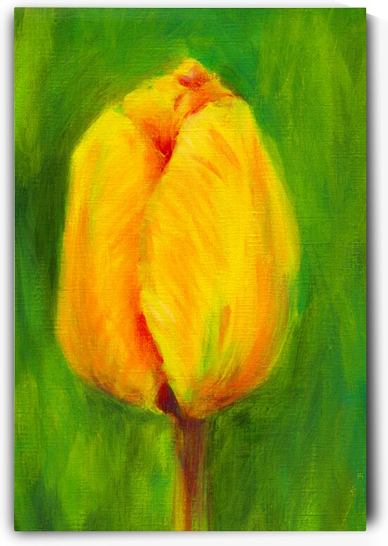 Yellow tulip triptych middle acrylic painting  by Karen Kaspar