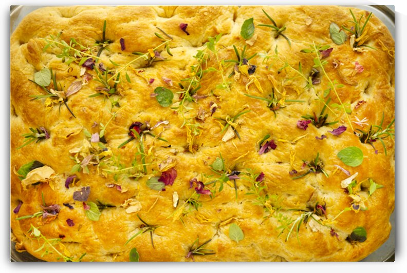  Focaccia Bread with Herbs and Edible Flowers by Iris H Richardson