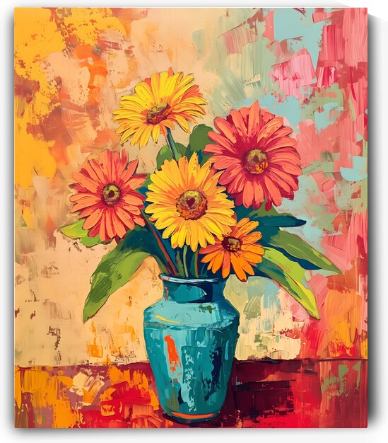 Sunburst In A Teal Vase - Sunflower Vase Art Prints by Savage Art Prints