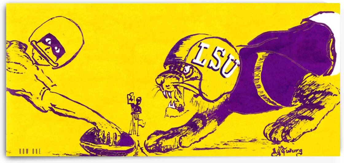 1970s LSU Tiger Football Cartoon Art by Row One Brand