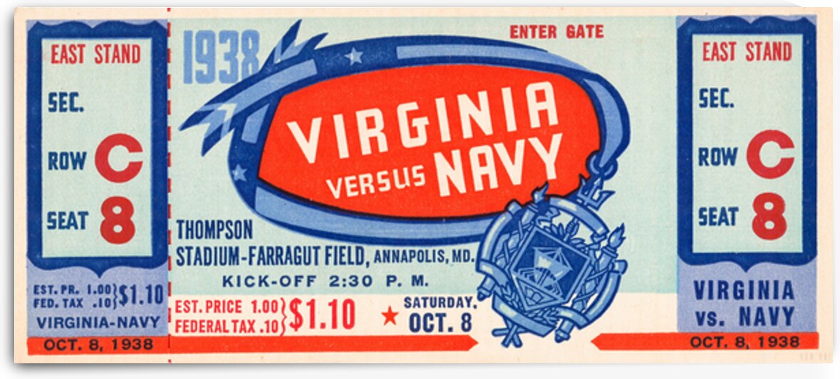 1938 Virginia Cavaliers at Navy Midshipmen by Row One Brand