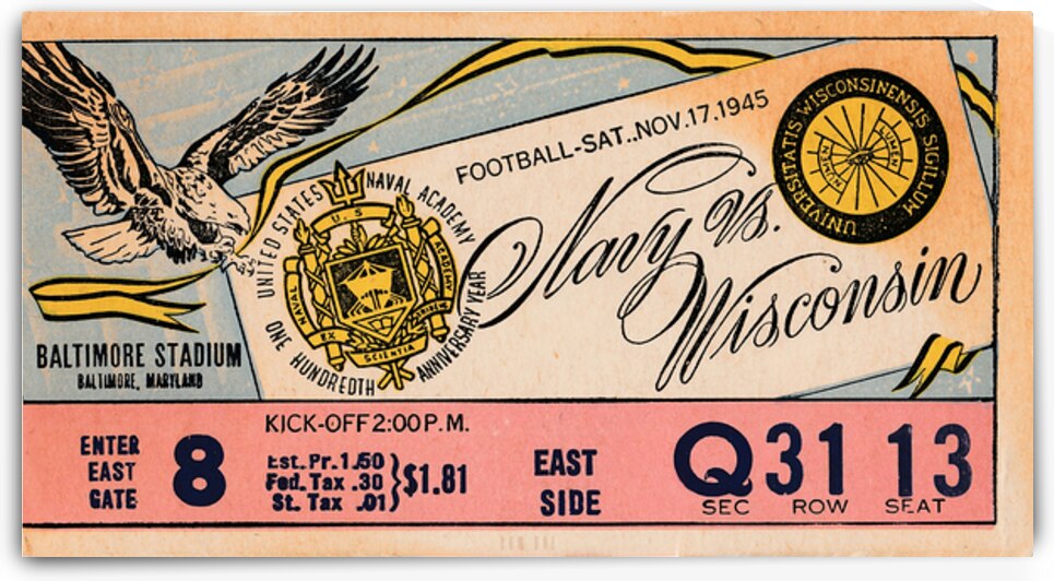1945 Wisconsin Badgers at Navy Midshipmen by Row One Brand