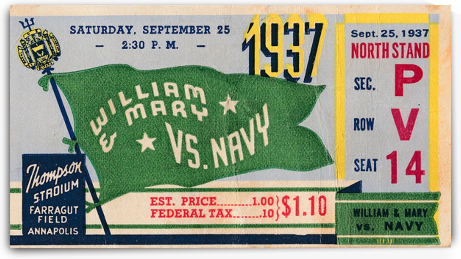 1937 William & Mary Tribe at Navy Midshipmen by Row One Brand