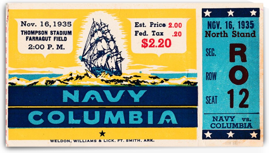 1935 Columbia Lions at Navy Midshipmen by Row One Brand