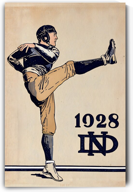 1928 Notre Dame Football Punter Art by Row One Brand
