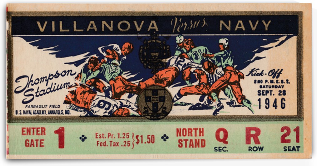 1946 Villanova Wildcats at Navy Midshipmen Ticket Art by Row One Brand