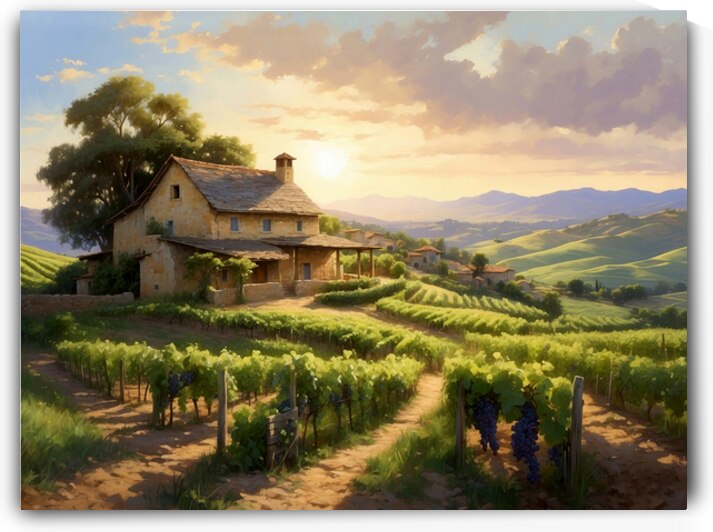 Stone House and Vineyards by Silent Reflections Art