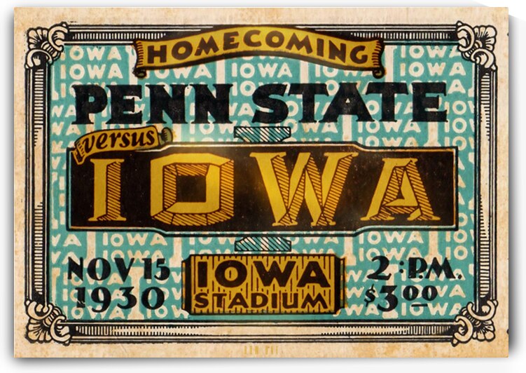 1930 Iowa Homecoming Football Ticket Art by Row One Brand