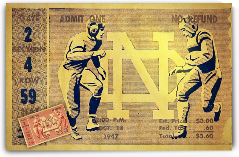 1947 Notre Dame Football Ticket Remix II by Row One Brand