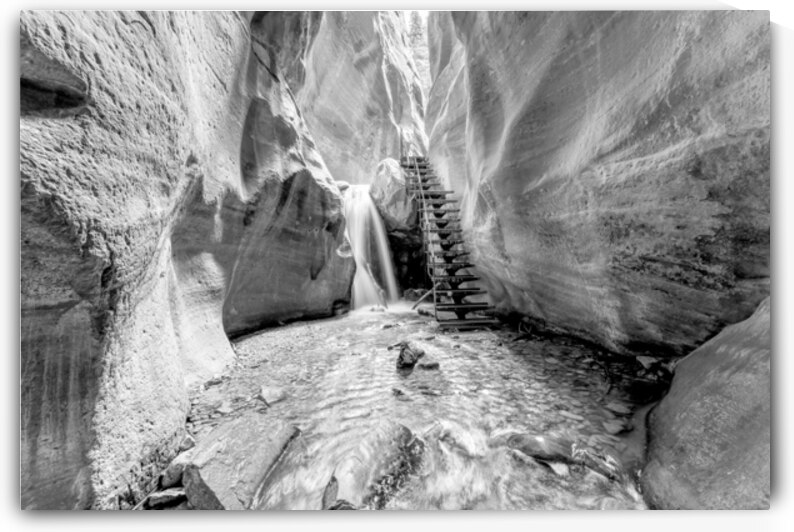 Glowing Kanarra Falls Staircase Grayscale by Jennifer White