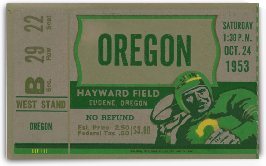 1953 Oregon Ducks Football Ticket Remix Art by Row One Brand