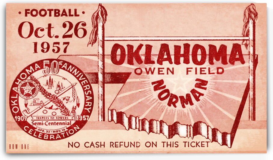 1957 Oklahoma Sooners Football Ticket Remix Art by Row One Brand