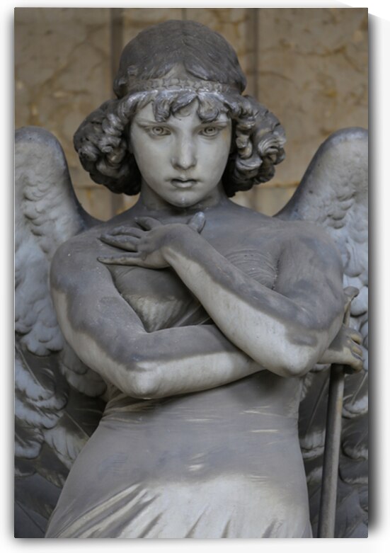 Guardian angel statue in antique cemetery. by Paolo Modena