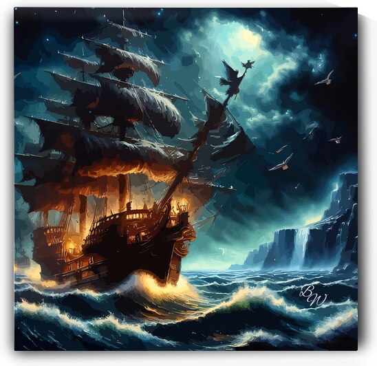 PIRATE SHIP AT NIGHT 10  by Billy Wayne