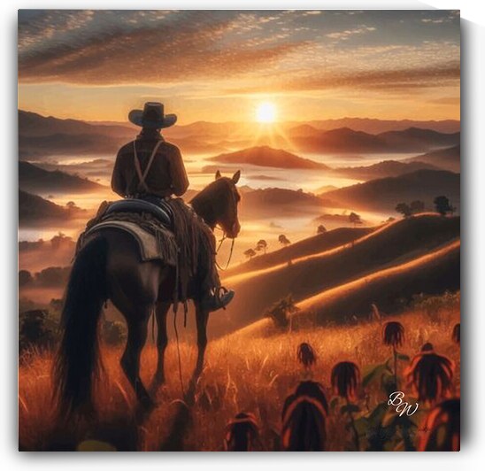 Cowboy Riding Into The Sunset by Billy Wayne
