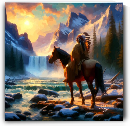 Native American Indian by waterfall 5 by Billy Wayne