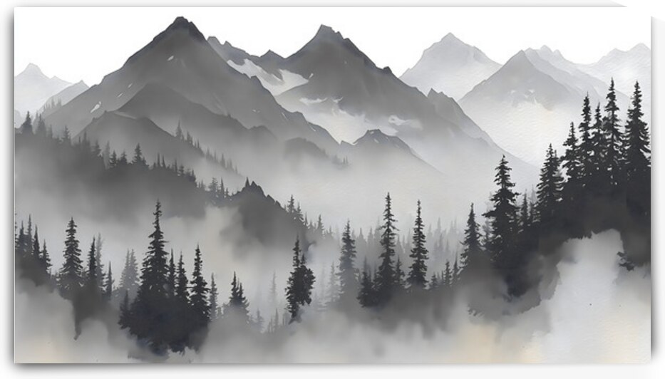 Misty Mountain Pines - Monochrome Landscape Art Prints by Savage Art Prints