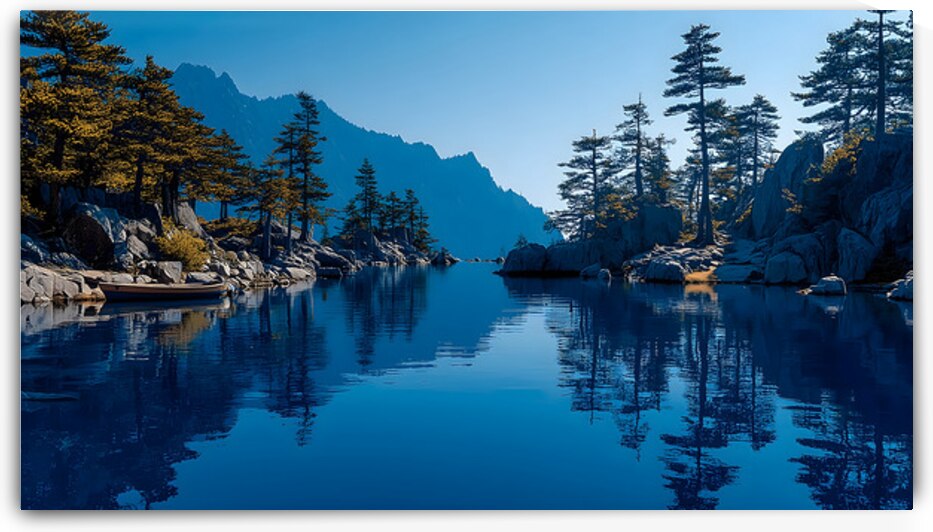 Stillness Between The Pines - Mountain Lake Landscape Art Prints by Savage Art Prints