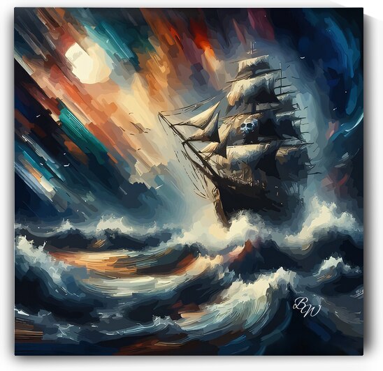 Pirate Ship On a Rough Sea at Night 2 by Billy Wayne