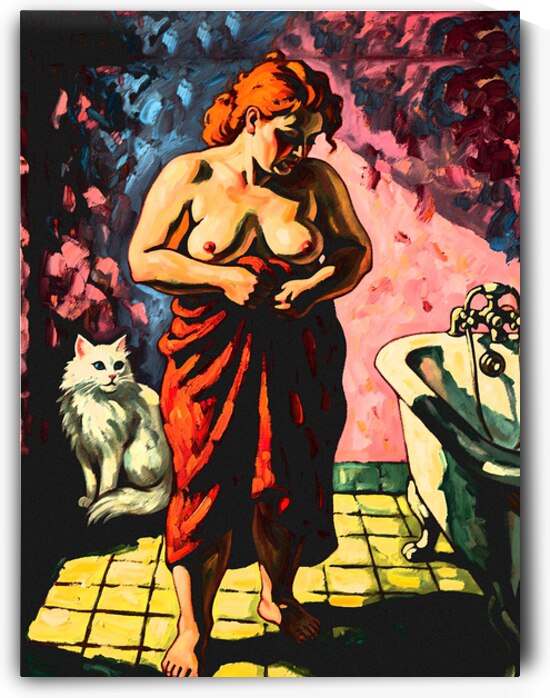 Cat And Woman In Bathroom by Vision Art