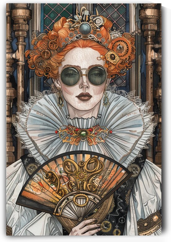 talilot steampunk illustrated portrait of Queen E by Talya Lotan