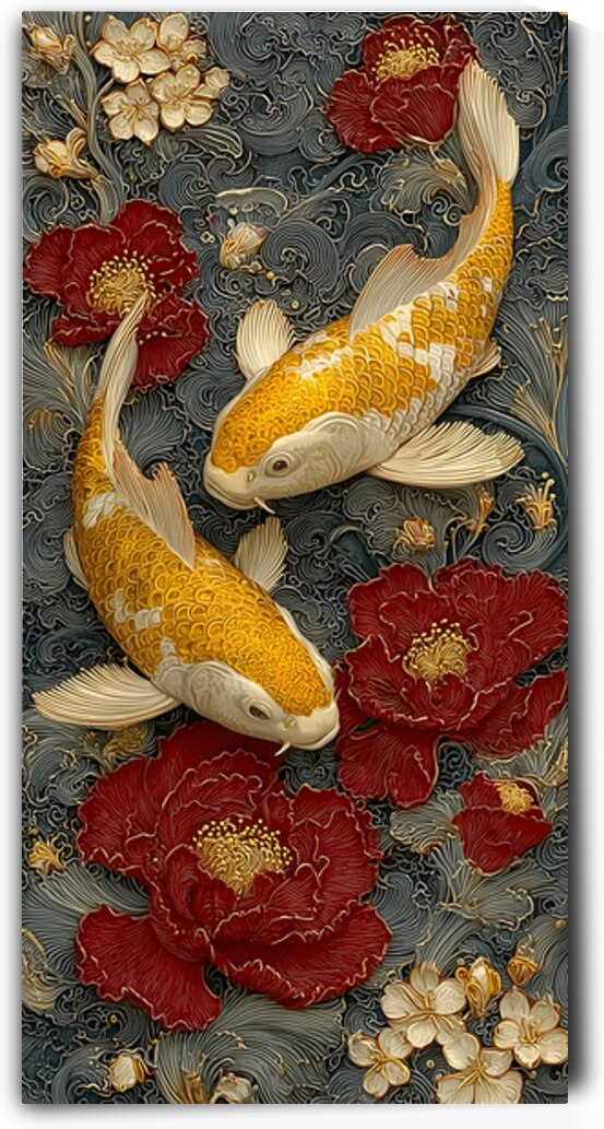 Seinaru Kin No Takara 聖なる金の宝 - Sacred Golden Treasure - Koi Pond Art Prints by Savage Art Prints