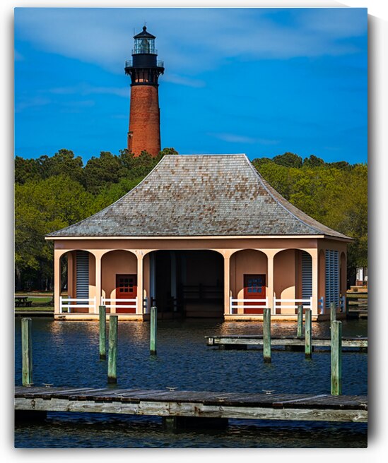 Currituck Beach Lighthouse and the Whalehead Boathouse by Andy Crawford
