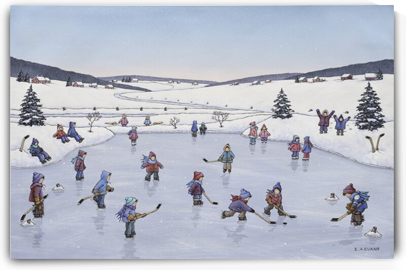 Pond Skating and Hockey Players  by Elizabeth A Evans