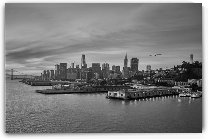 San Francisco Bay View Sunrise Skyline B&W by Ryan Cameron