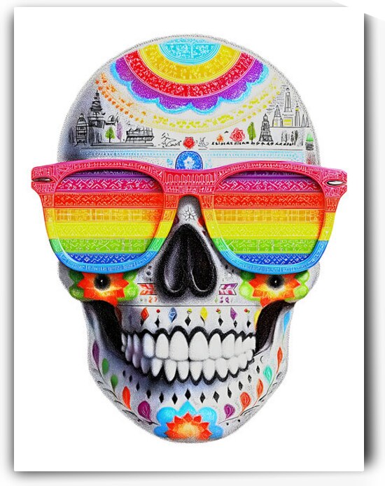 Calavera Del Arcoiris - Rainbow Skull - Dia de los Muertos Art Prints by Savage Art Prints