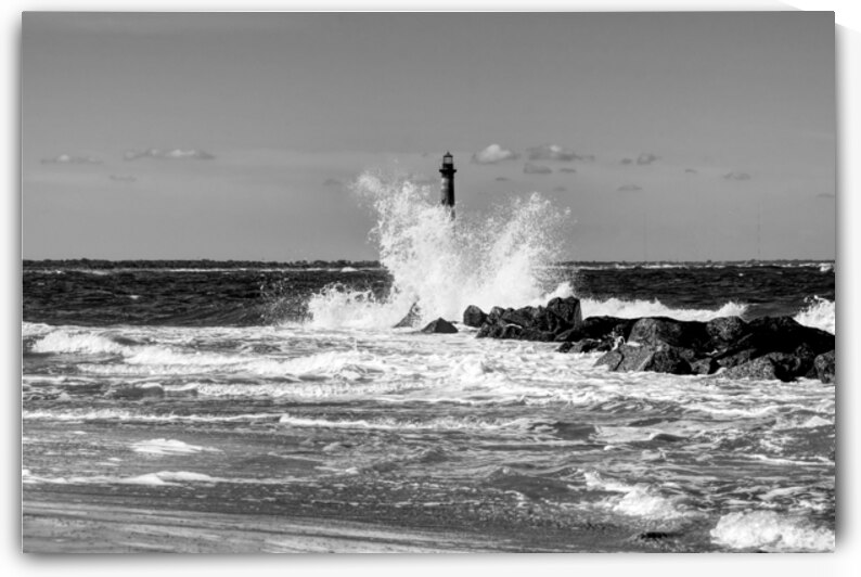 Morris Lighthouse Splash Grayscale by Jennifer White