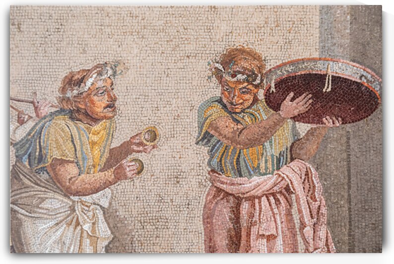 Detail of Street Musicians mosaic from Pompeii in Naples Archeol by Paolo Modena
