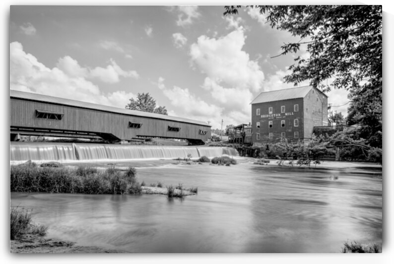 Roaring River At Bridgeton Mill And Bridge Grayscale by Jennifer White
