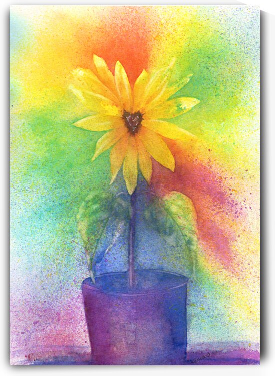 With love sunflower watercolor painting  by Karen Kaspar