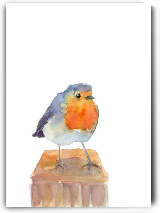 Robin on a perch watercolor painting by Karen Kaspar